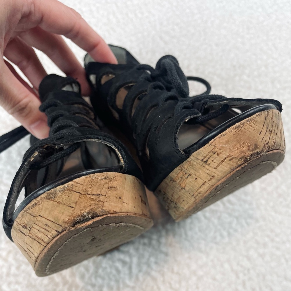 HINGE • Lea Black Suede Leather Lace-Up Cork Sandal Wedges, 8 - Picture 10 of 16